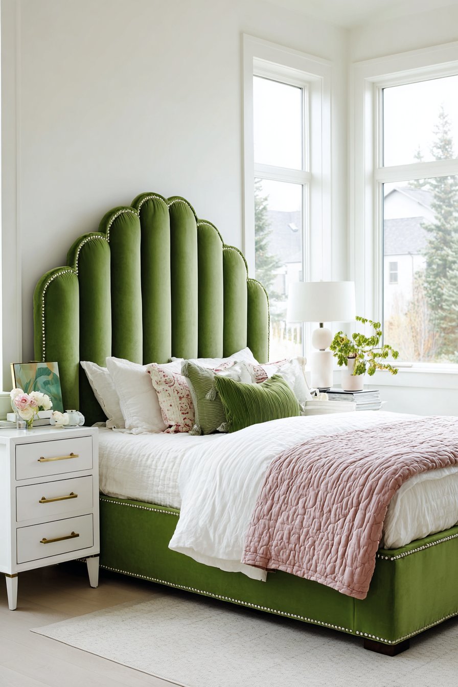 Channel Tufted Emerald Headboard Statement