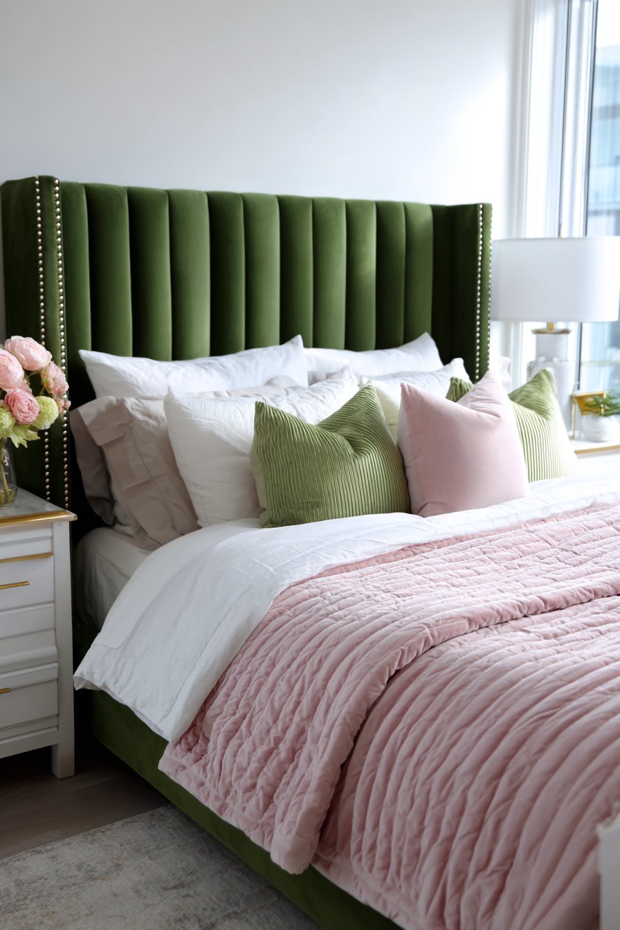 Channel Tufted Emerald Headboard Statement