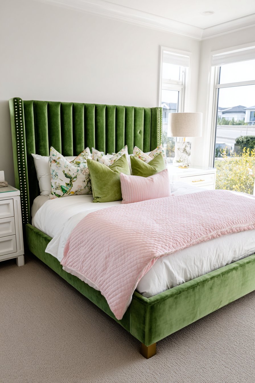 Channel Tufted Emerald Headboard Statement