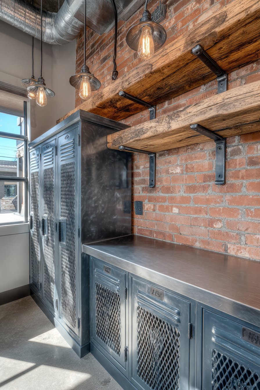 Industrial Metal Lockers with Pipe Shelving