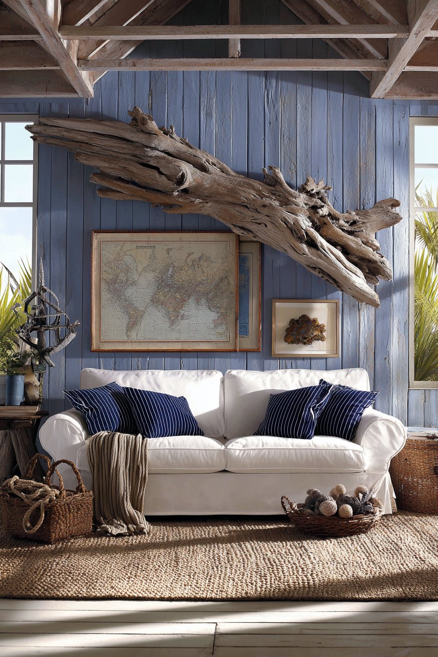 Coastal Driftwood and Nautical Map Display