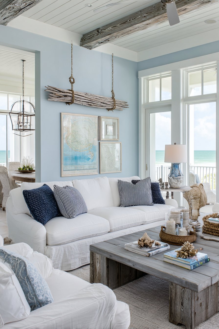 Coastal Driftwood and Nautical Map Display