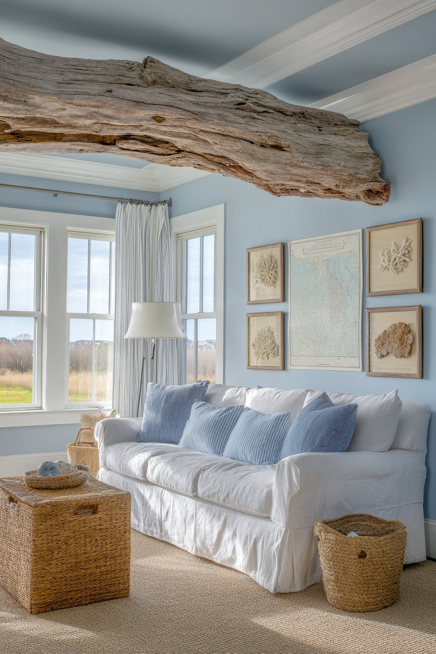 Coastal Driftwood and Nautical Map Display