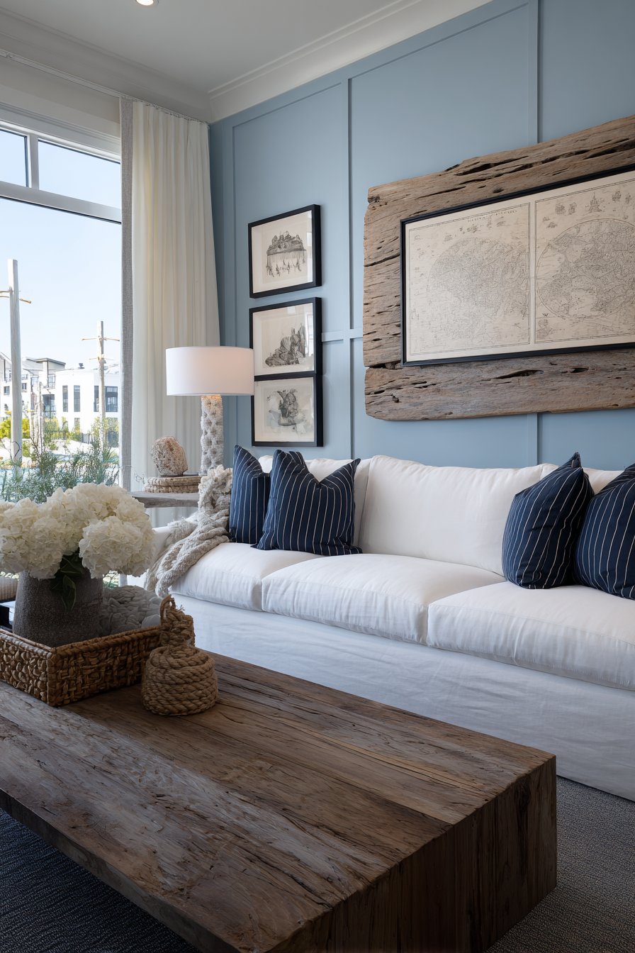 Coastal Driftwood and Nautical Map Display