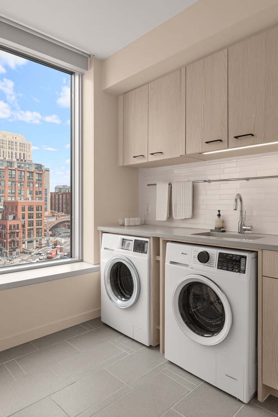 Side-by-Side Layout with Wood-Grain Counter