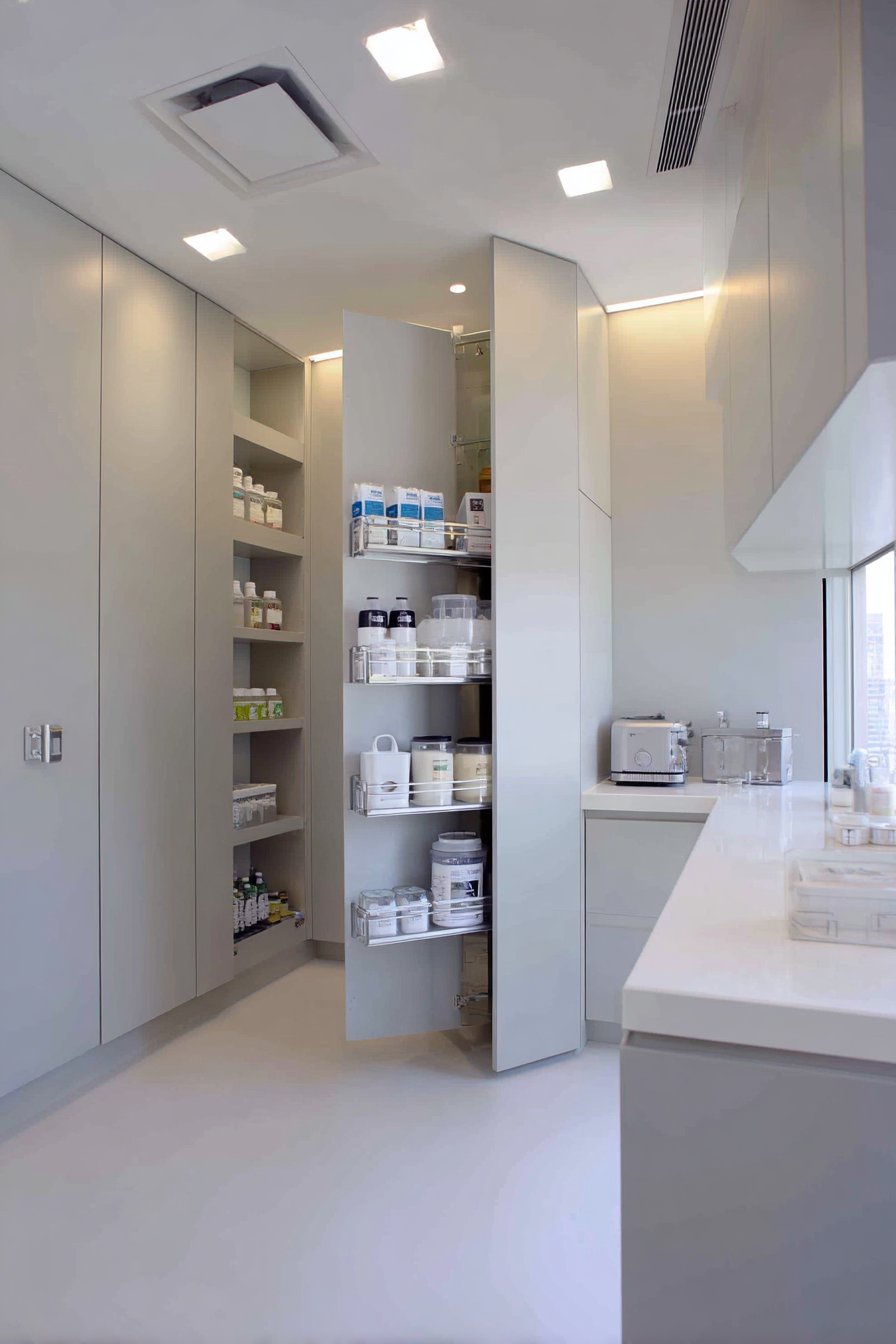 Concealed Pantry System with Touch-Latch Mechanisms