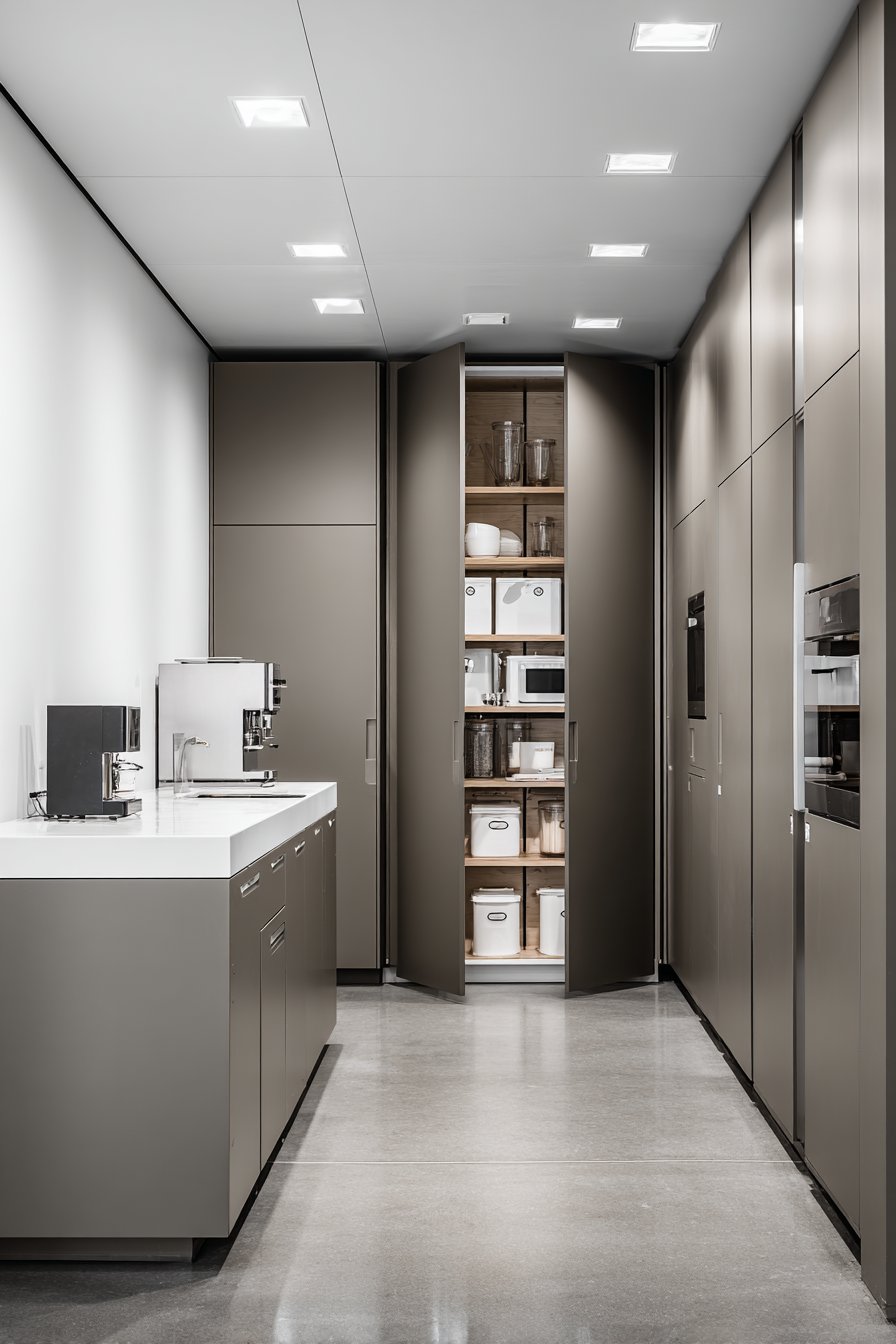 Concealed Pantry System with Touch-Latch Mechanisms