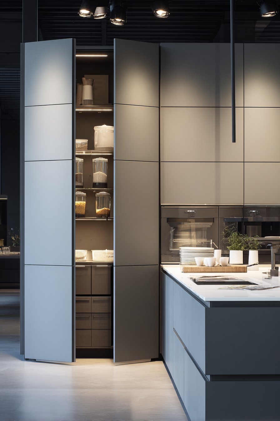 Concealed Pantry System with Touch-Latch Mechanisms