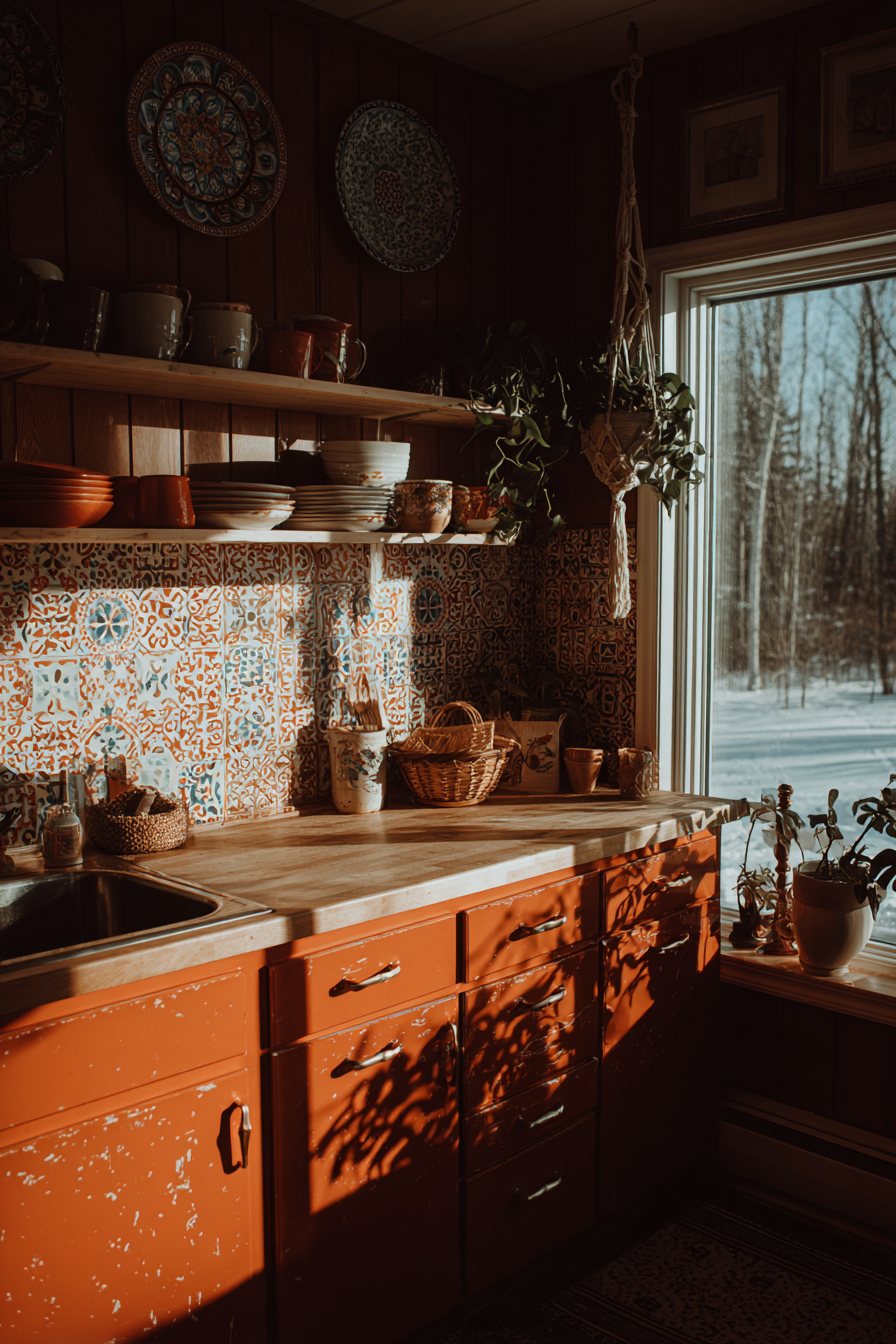 Bohemian Distressed Orange Kitchen
