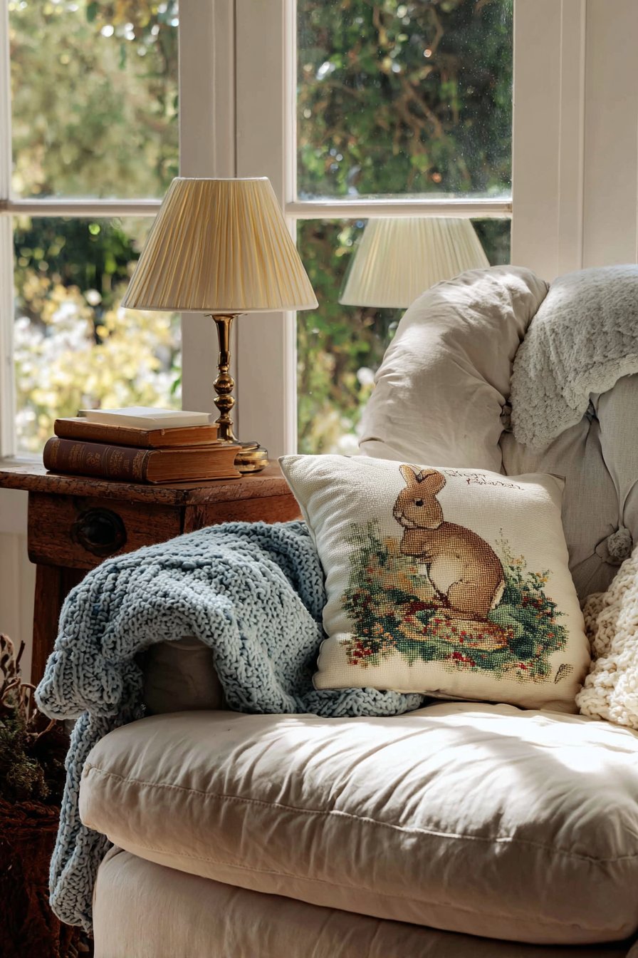 Comfortable Glider with Needlepoint Accent Pillow