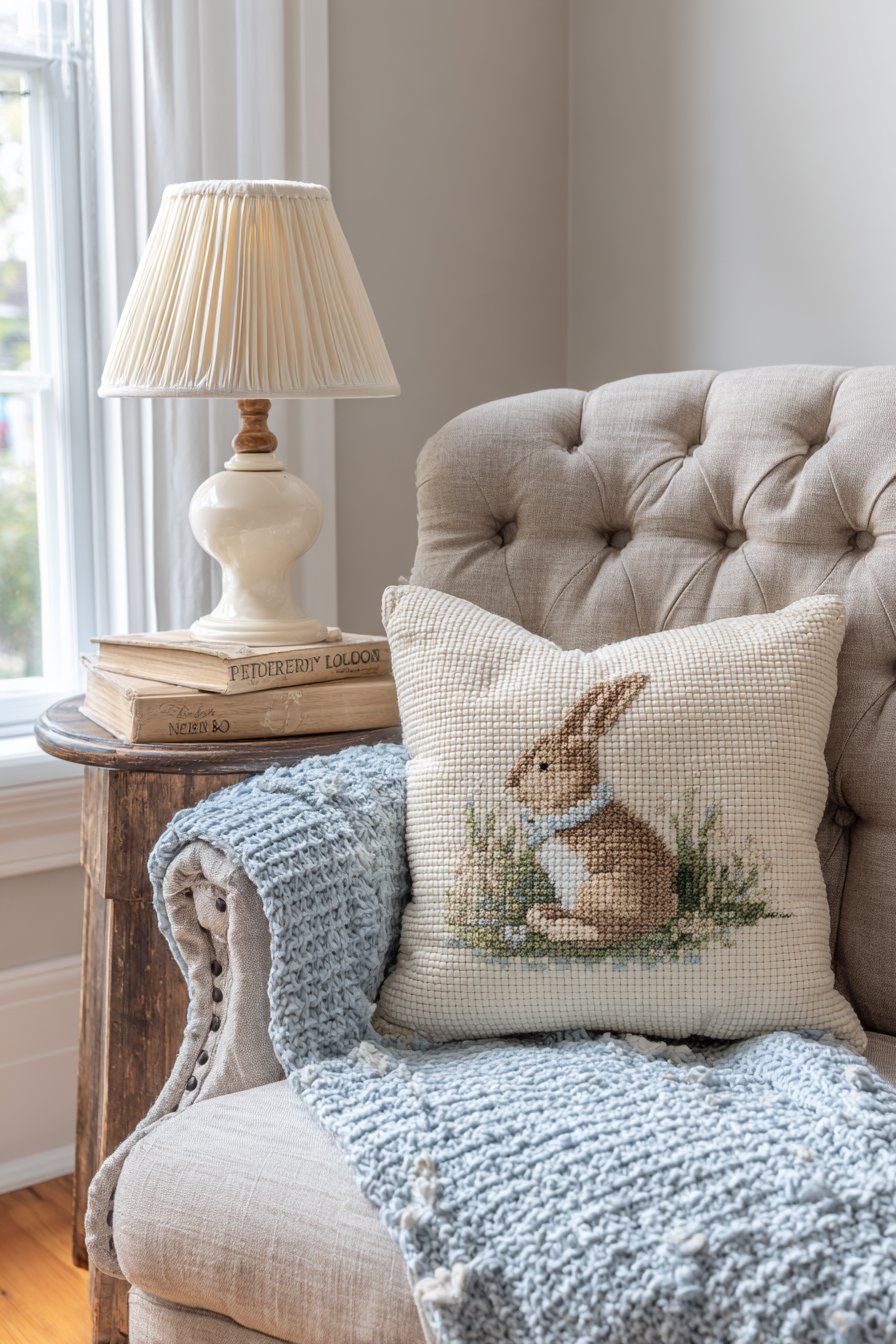 Comfortable Glider with Needlepoint Accent Pillow