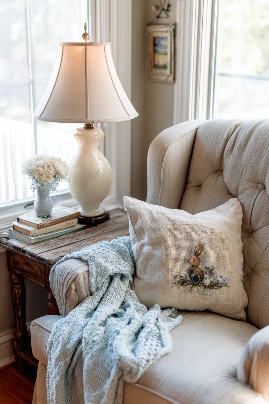 Comfortable Glider with Needlepoint Accent Pillow