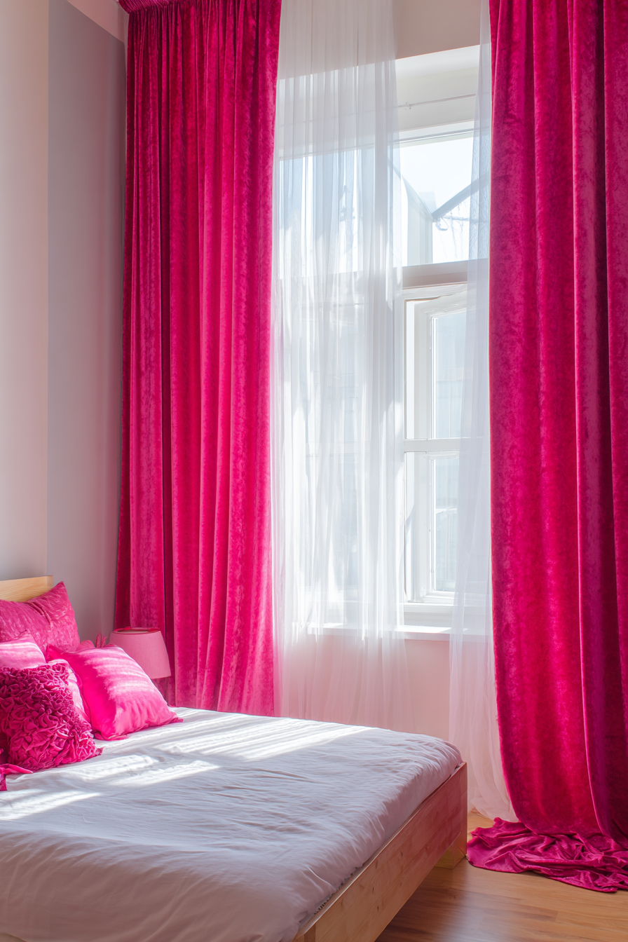 Dramatic Floor-to-Ceiling Pink Velvet Curtains