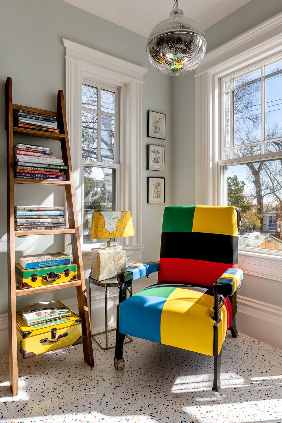 Repurposed Barber Chair Reading Corner