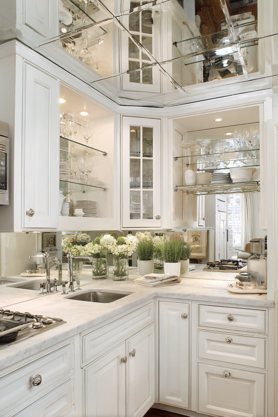 Mirrored Backsplash Kitchen for Visual Expansion