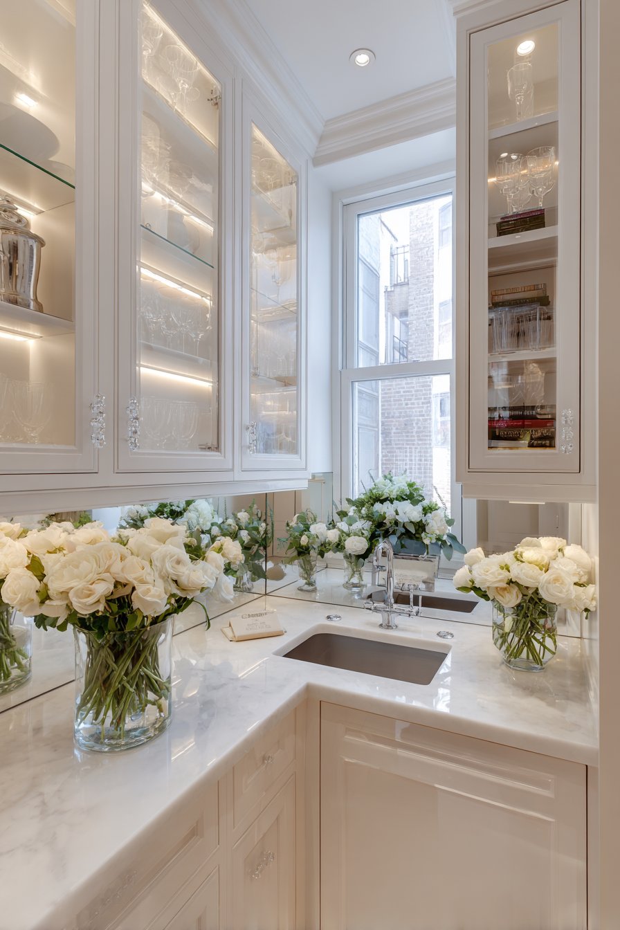 Mirrored Backsplash Kitchen for Visual Expansion