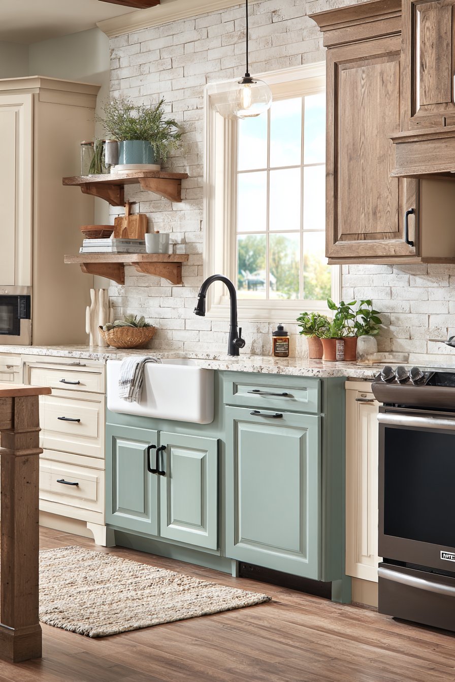 Modern Farmhouse Sage Green and Natural Wood