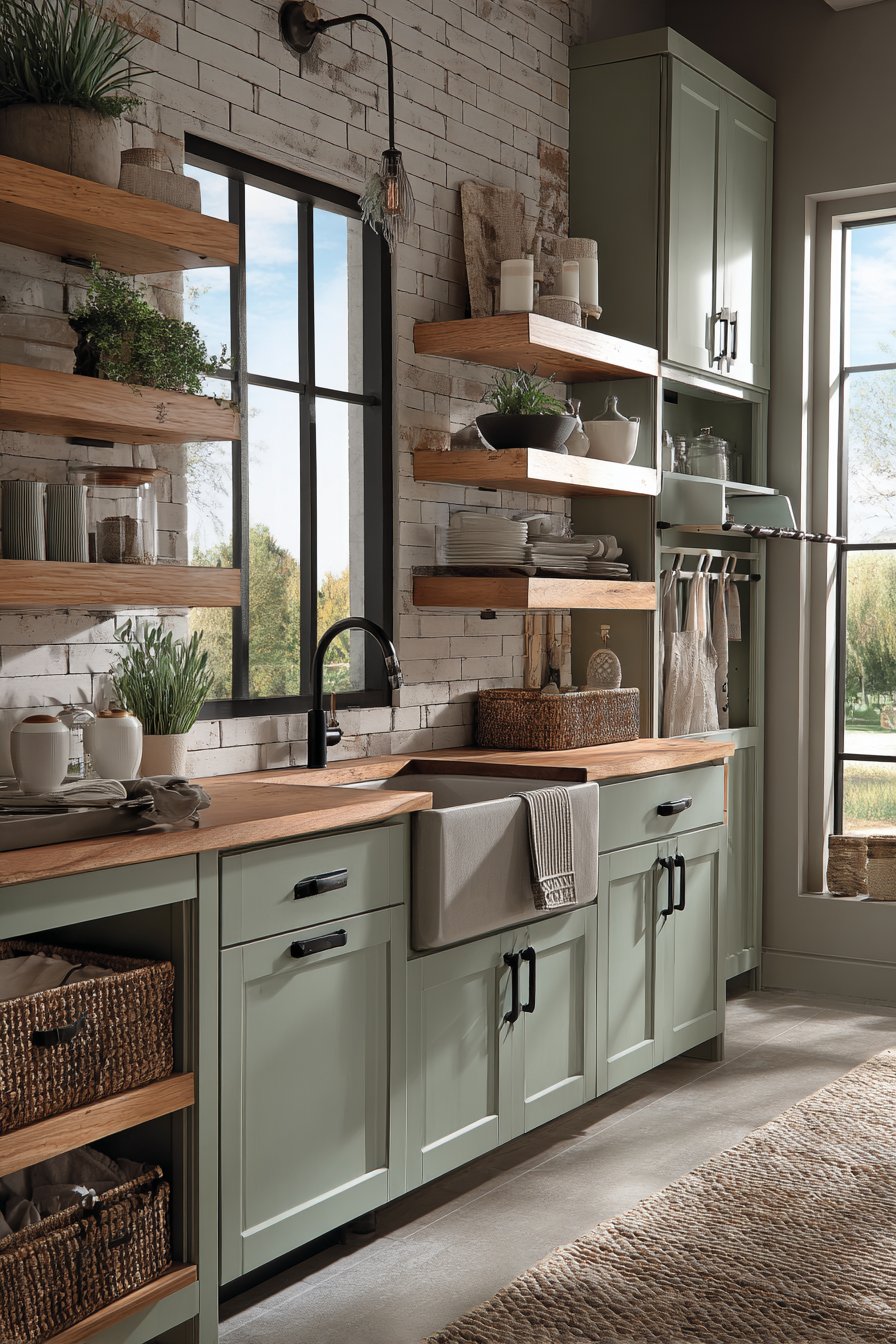Modern Farmhouse Sage Green and Natural Wood