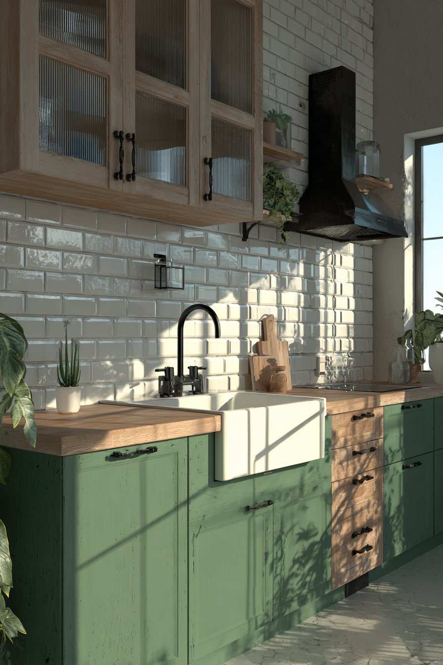 Modern Farmhouse Sage Green and Natural Wood