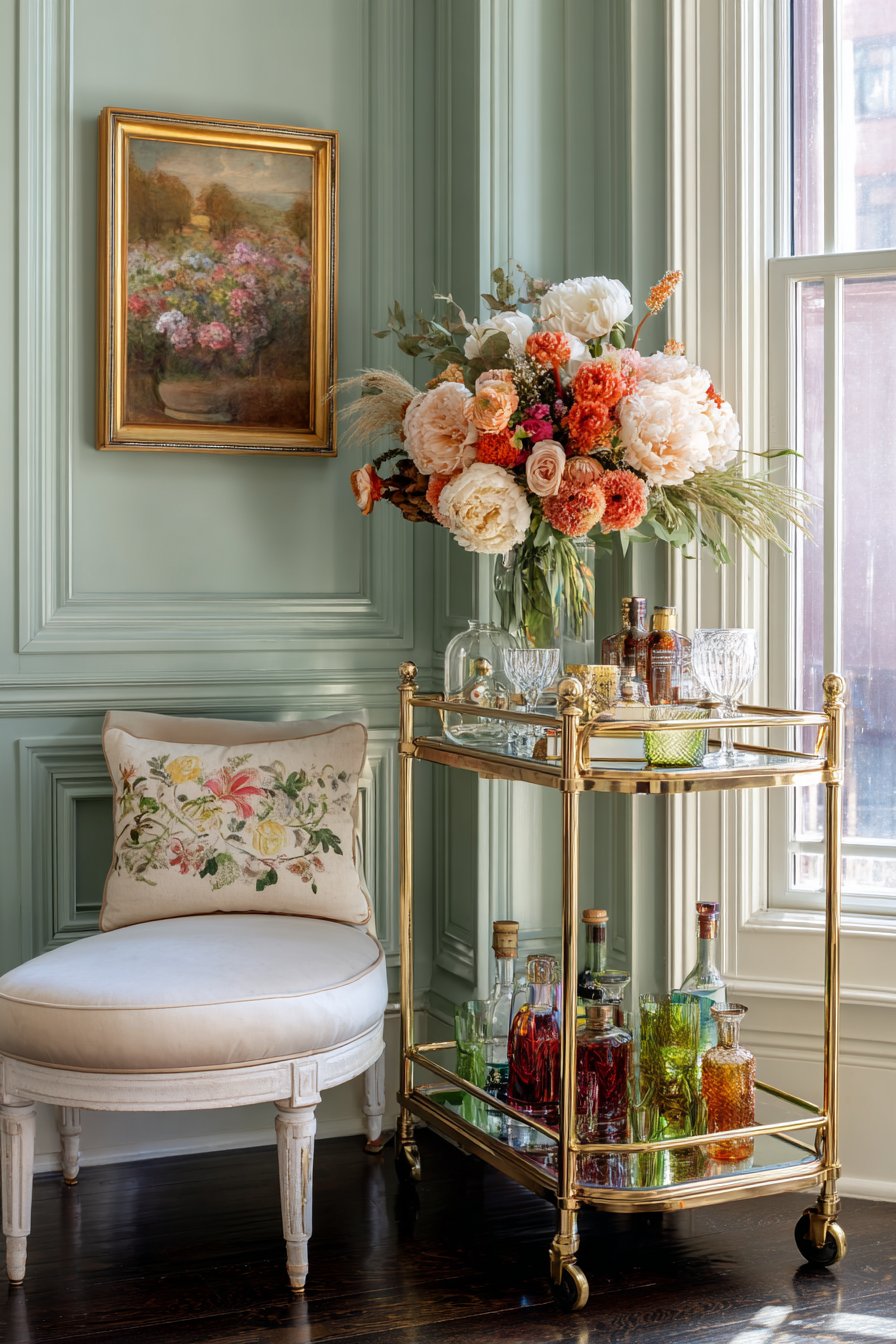 Brass Bar Cart Styling Corner