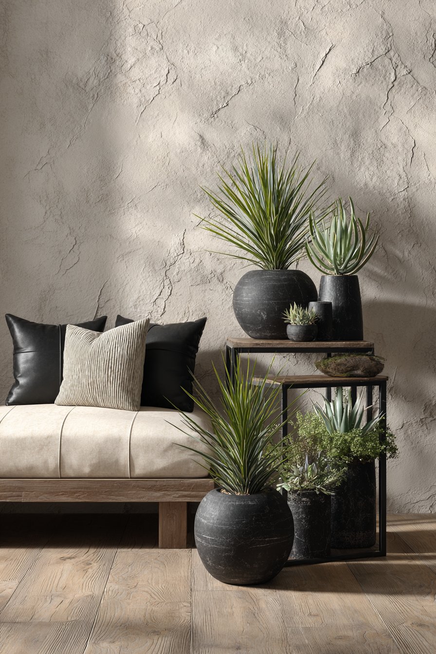 Botanical Display with Black Metal Plant Stand