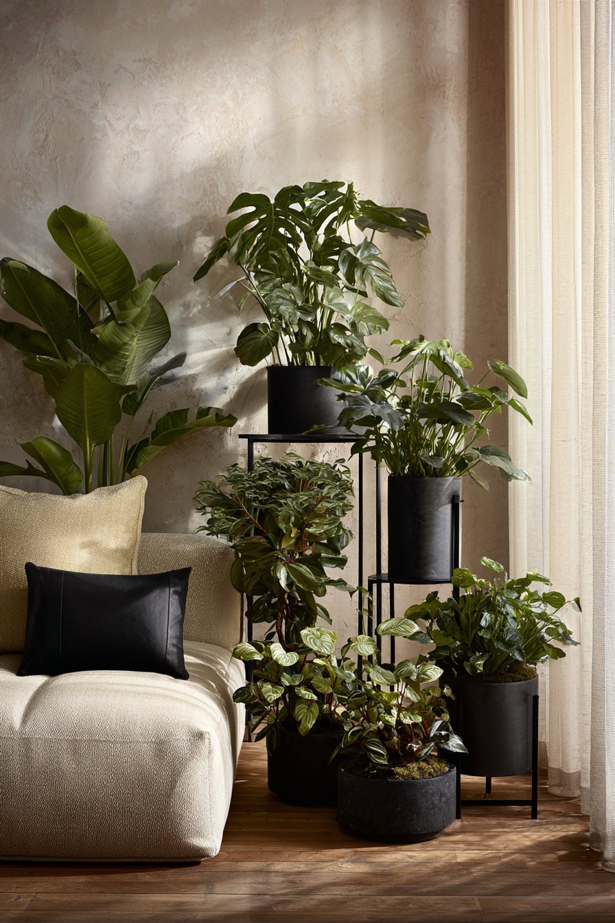 Botanical Display with Black Metal Plant Stand