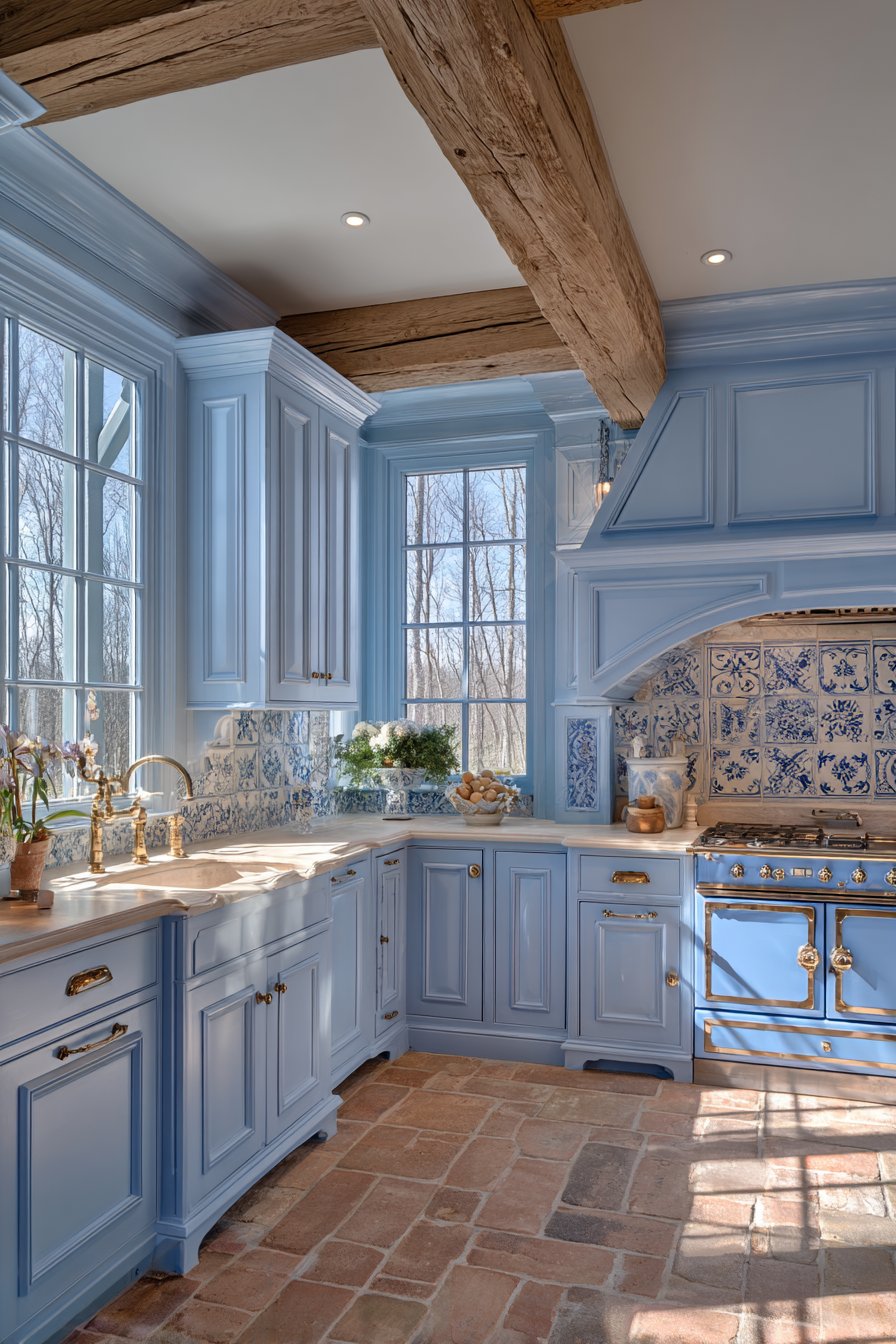 French Country Periwinkle Kitchen
