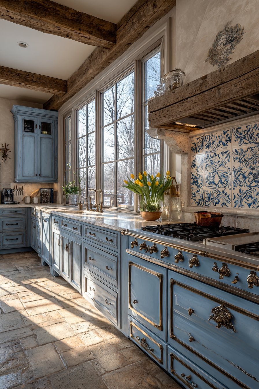 French Country Periwinkle Kitchen