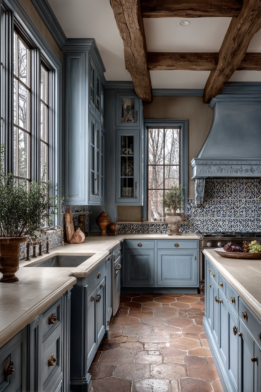 French Country Periwinkle Kitchen