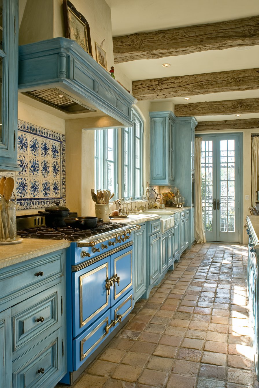 French Country Periwinkle Kitchen