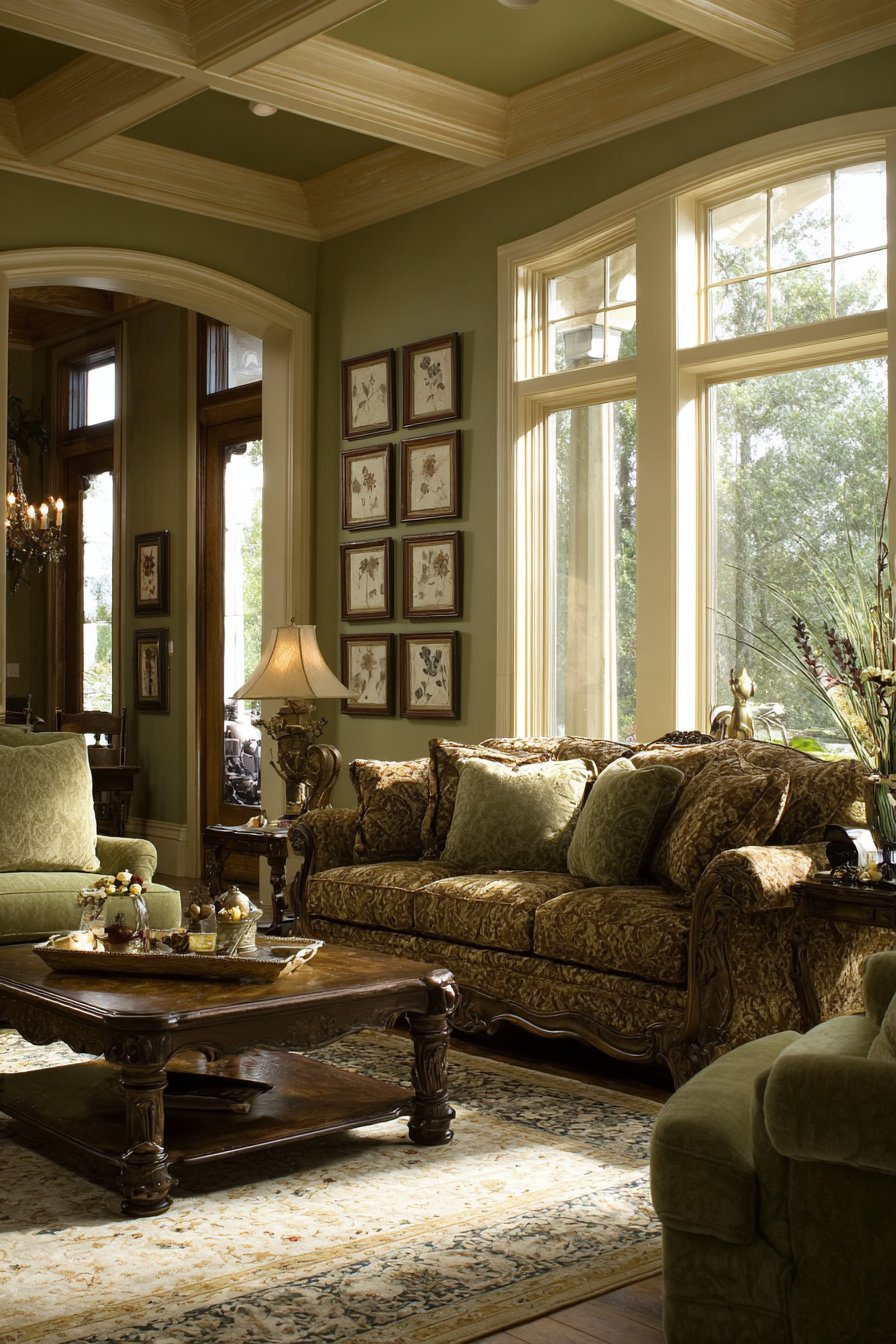 Traditional Damask with Sage Velvet Refinement