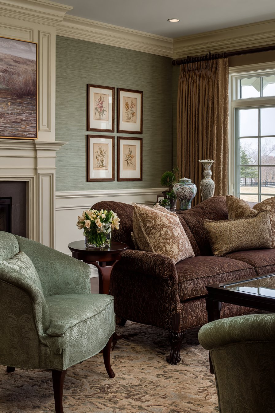 Traditional Damask with Sage Velvet Refinement
