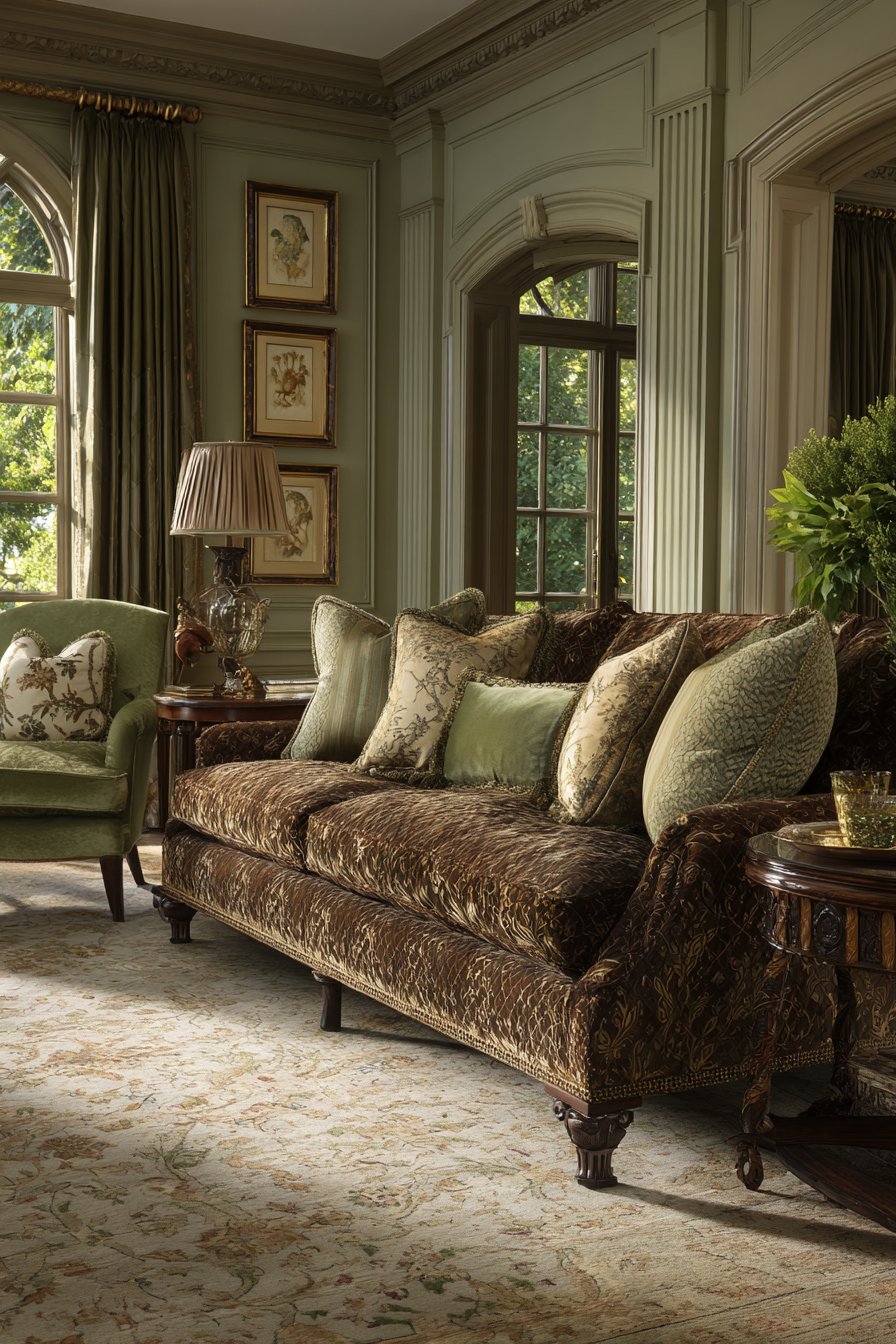 Traditional Damask with Sage Velvet Refinement