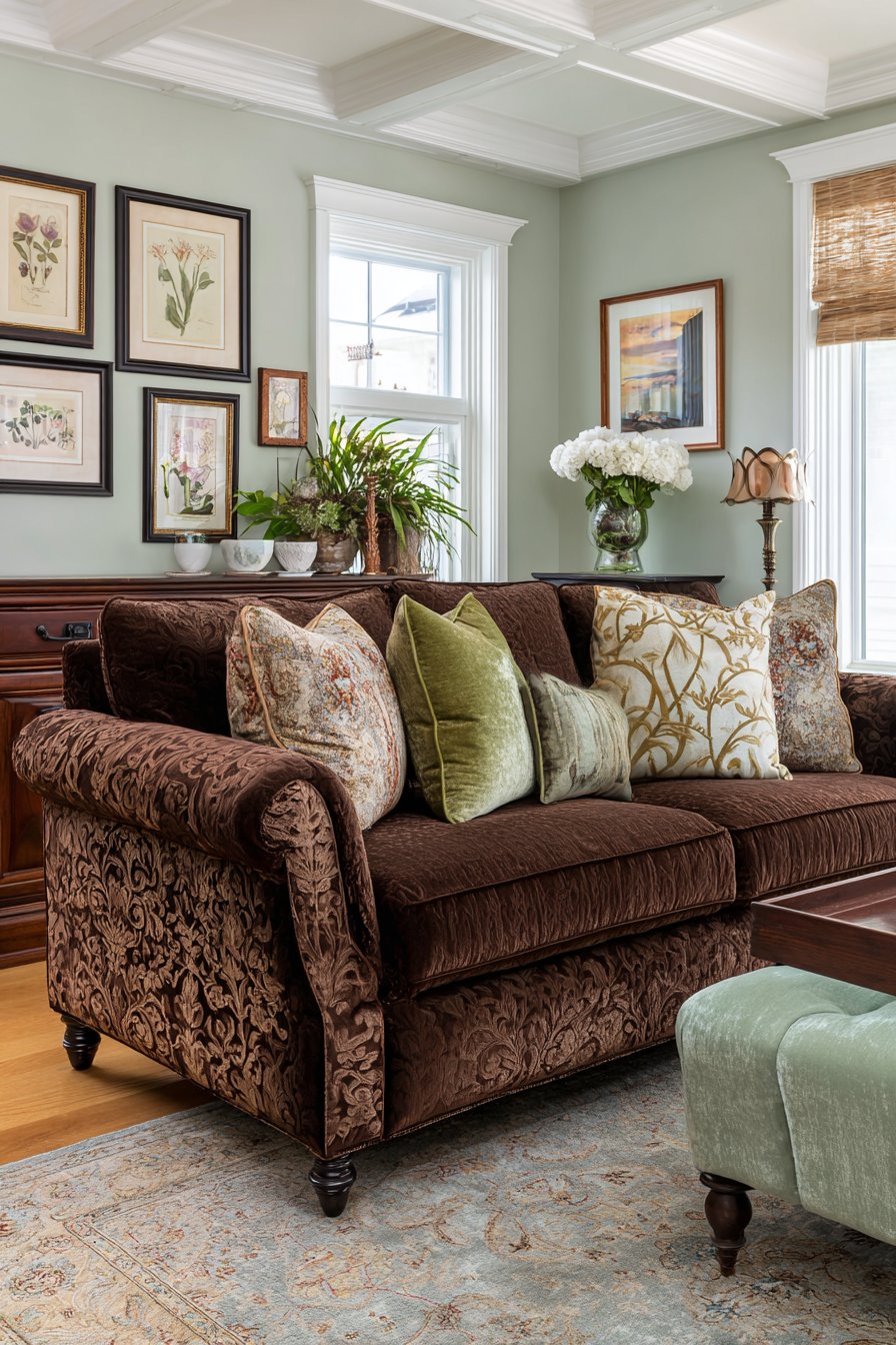 Traditional Damask with Sage Velvet Refinement