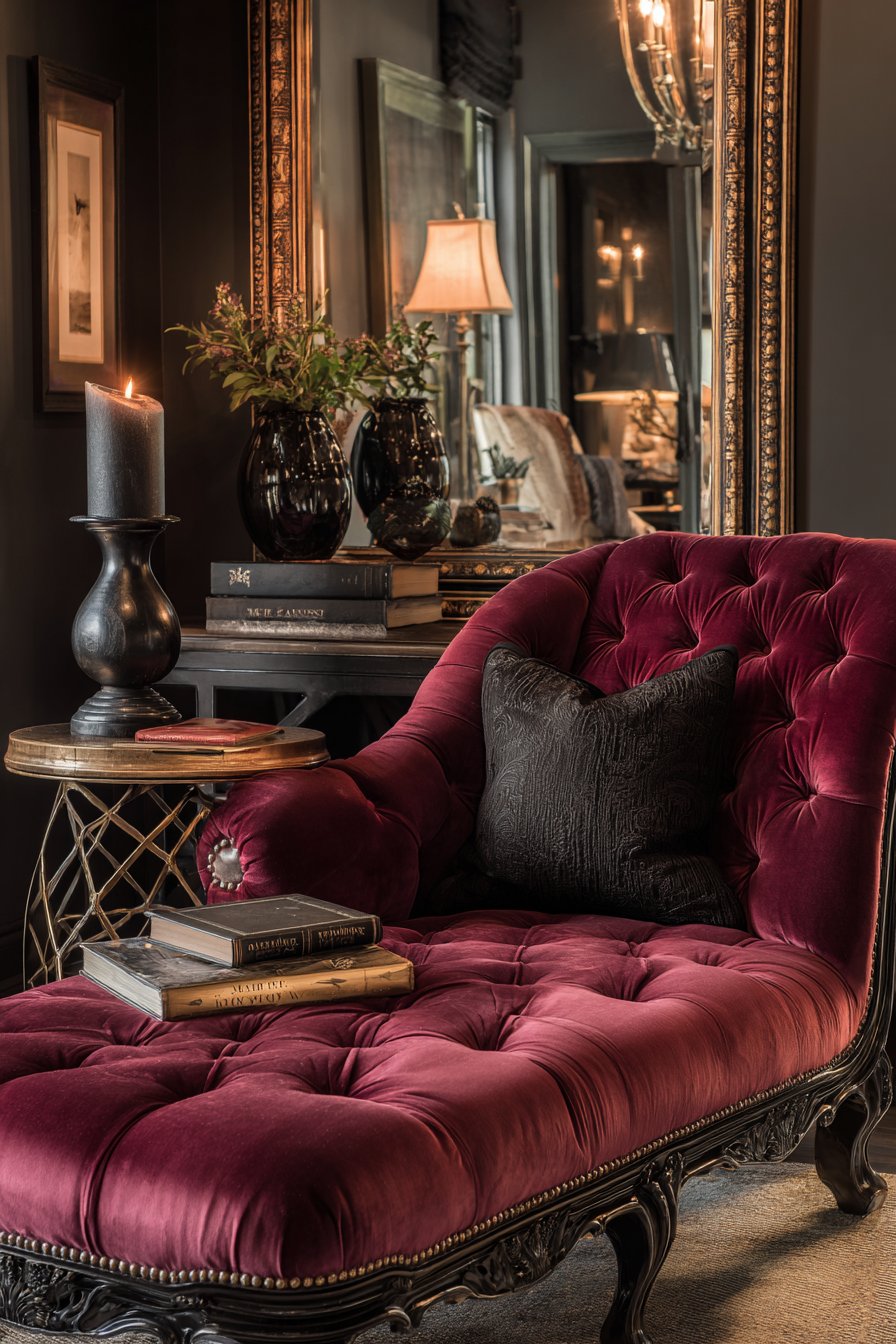 Burgundy Velvet Chaise Lounge