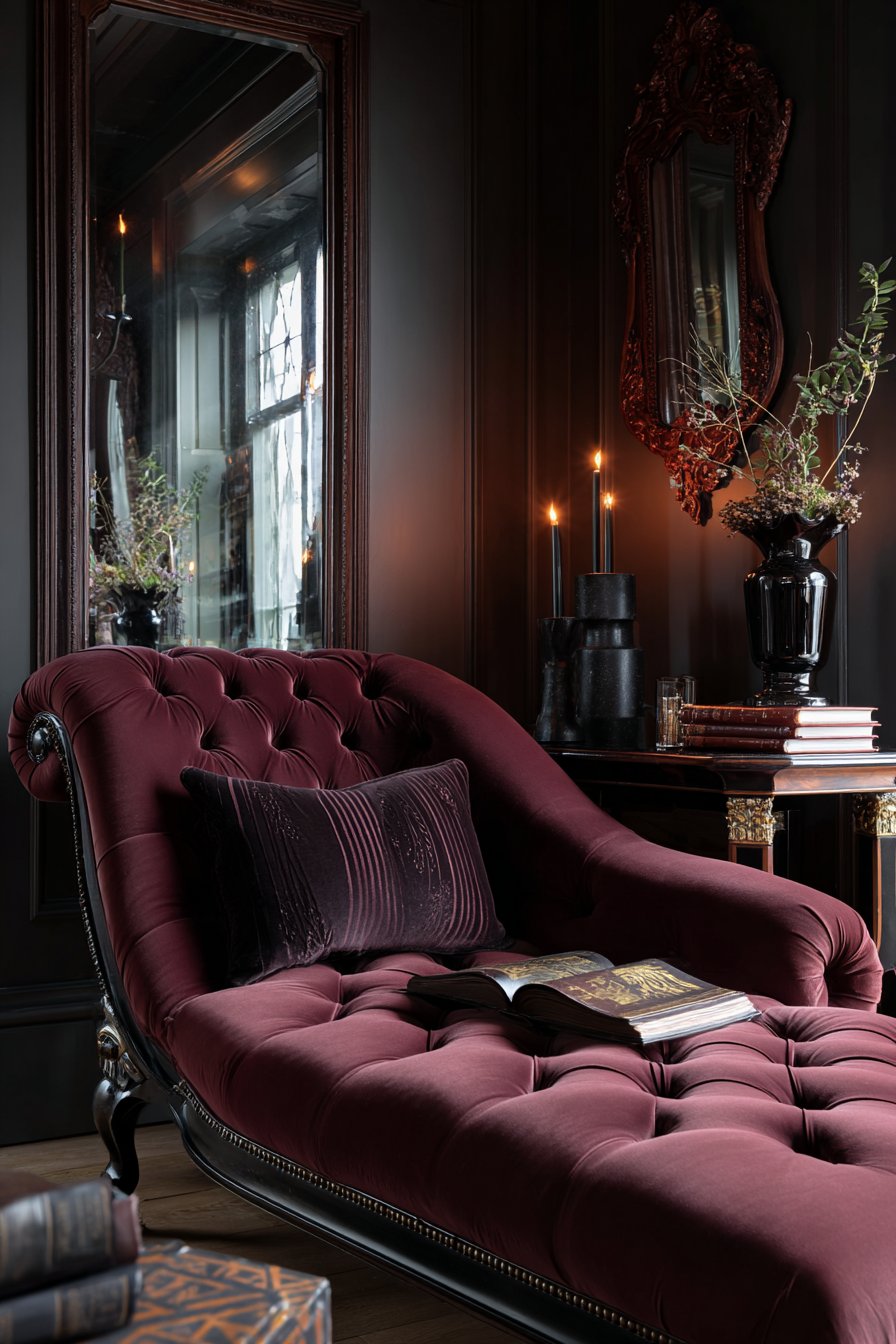 Burgundy Velvet Chaise Lounge