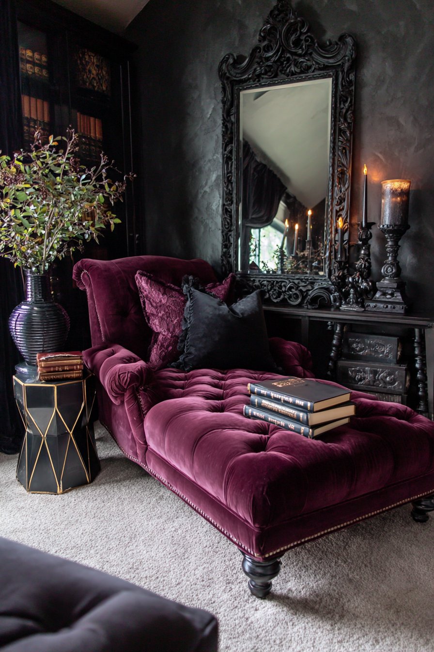 Burgundy Velvet Chaise Lounge