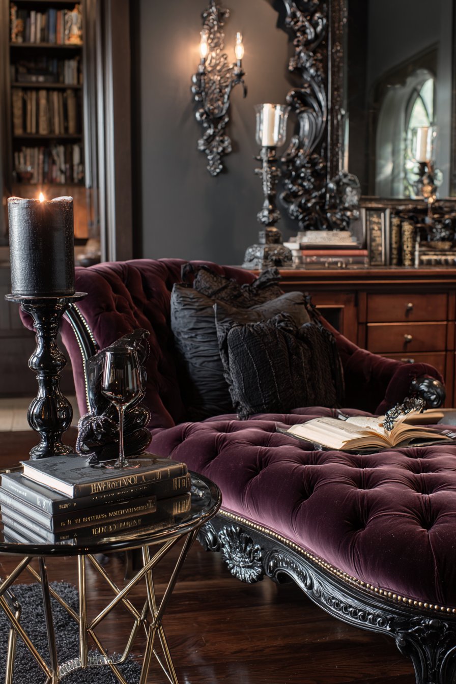 Burgundy Velvet Chaise Lounge