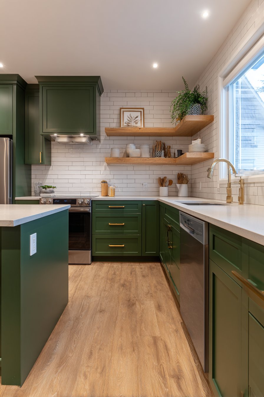 Transitional Green Shaker with Contemporary Elements
