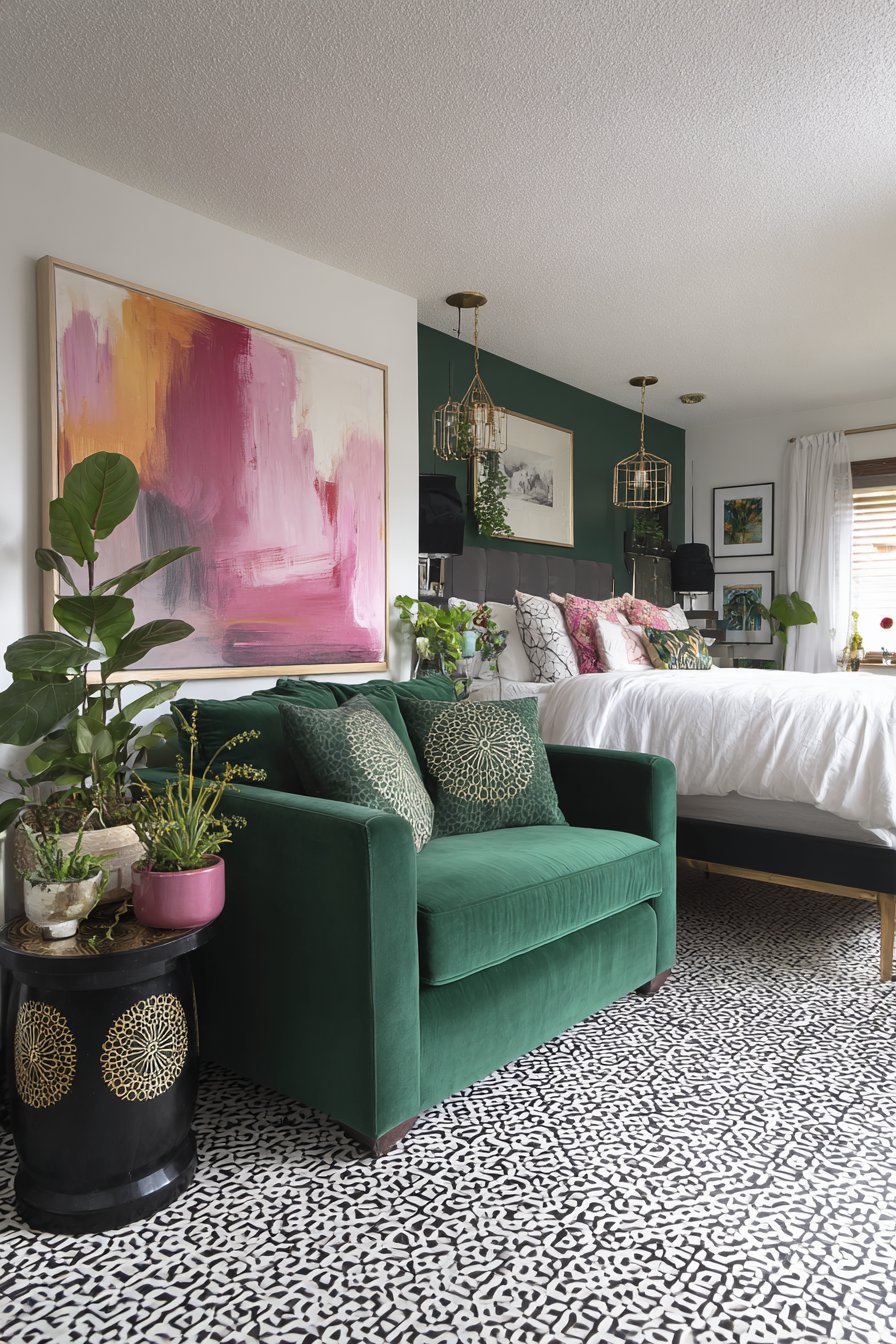 Emerald Velvet Lounge Corner Elegance