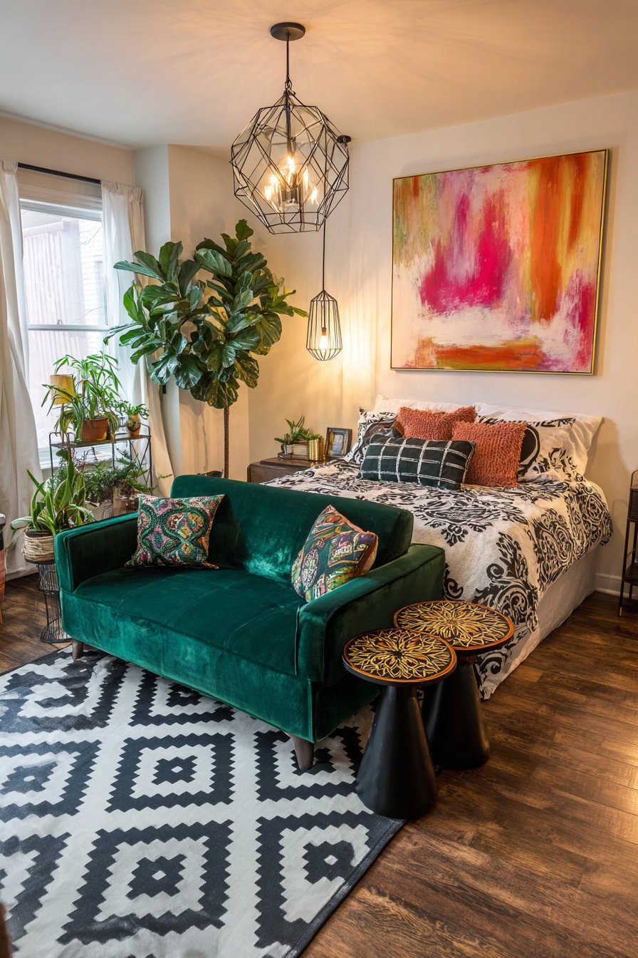 Emerald Velvet Lounge Corner Elegance