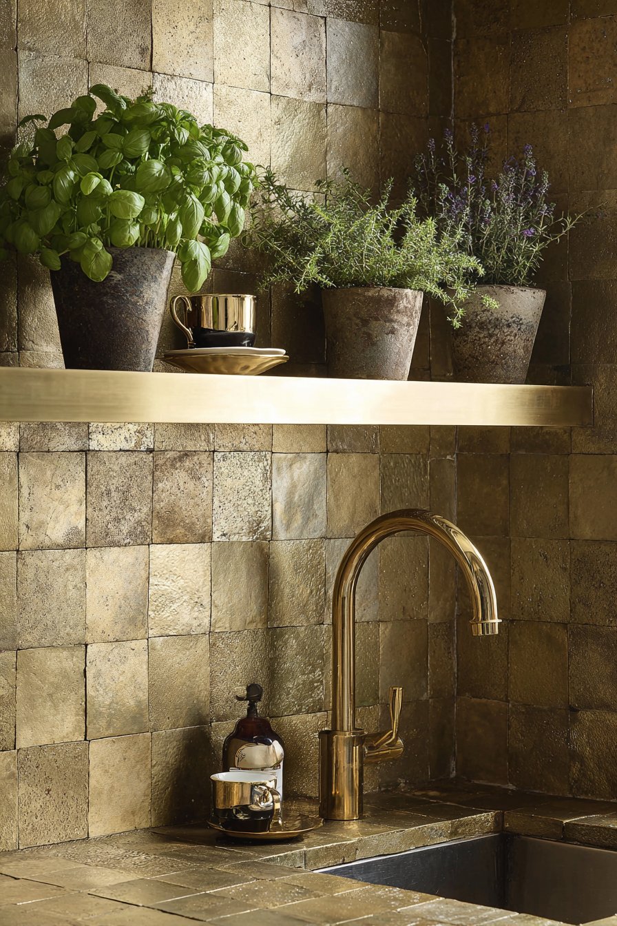 Handmade Zellige Gold Tile Kitchen