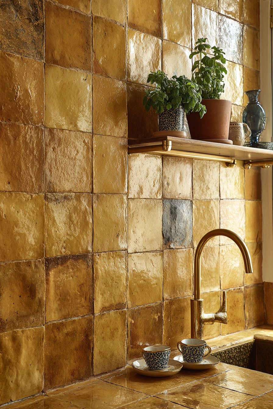 Handmade Zellige Gold Tile Kitchen