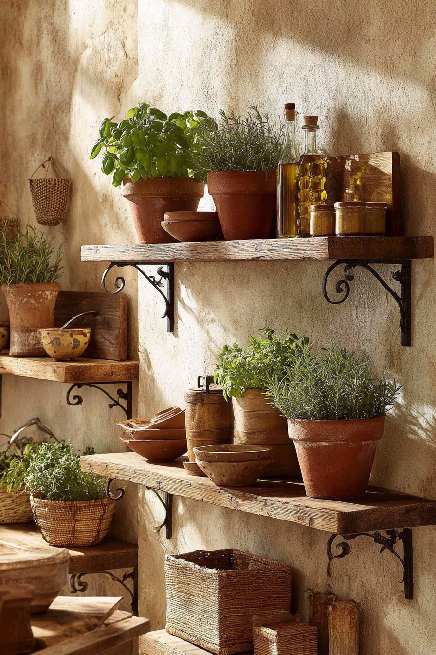 Mediterranean Rustic Pine Shelves