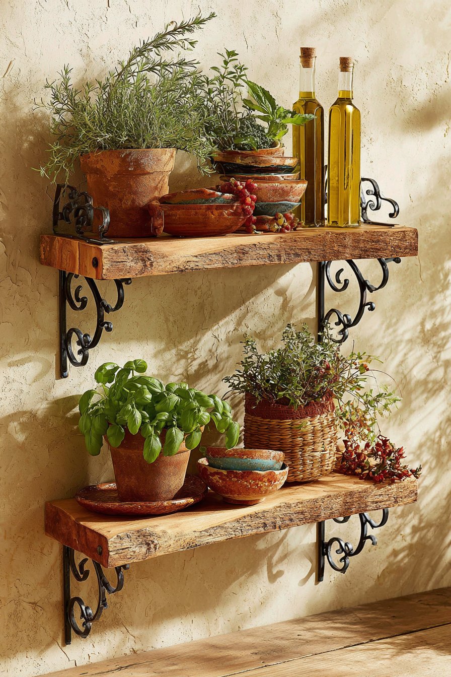 Mediterranean Rustic Pine Shelves