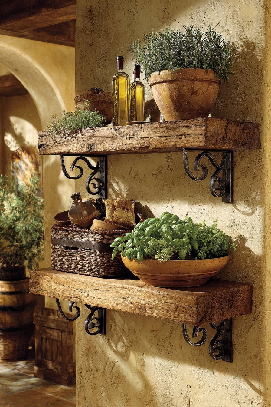 Mediterranean Rustic Pine Shelves