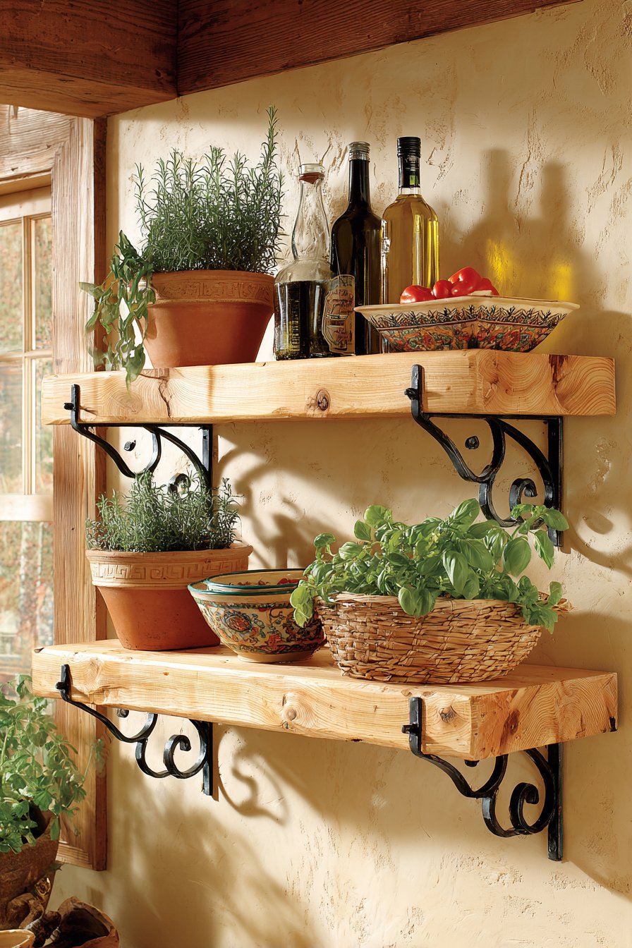 Mediterranean Rustic Pine Shelves