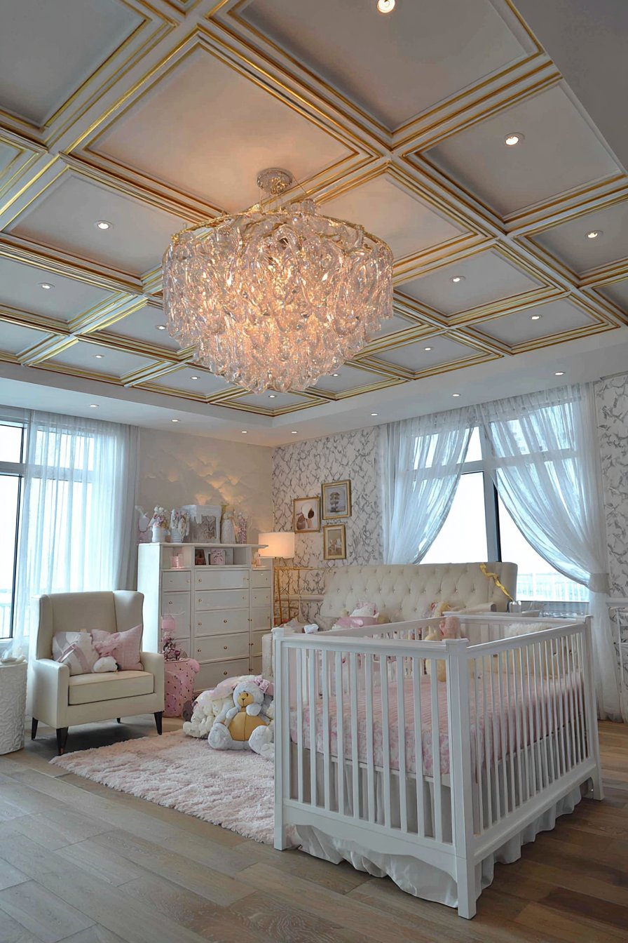 Coffered Ceiling with Murano Glass Chandelier