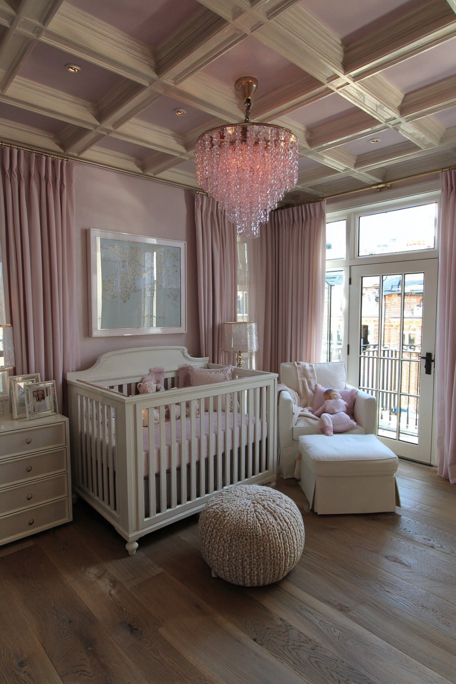 Coffered Ceiling with Murano Glass Chandelier