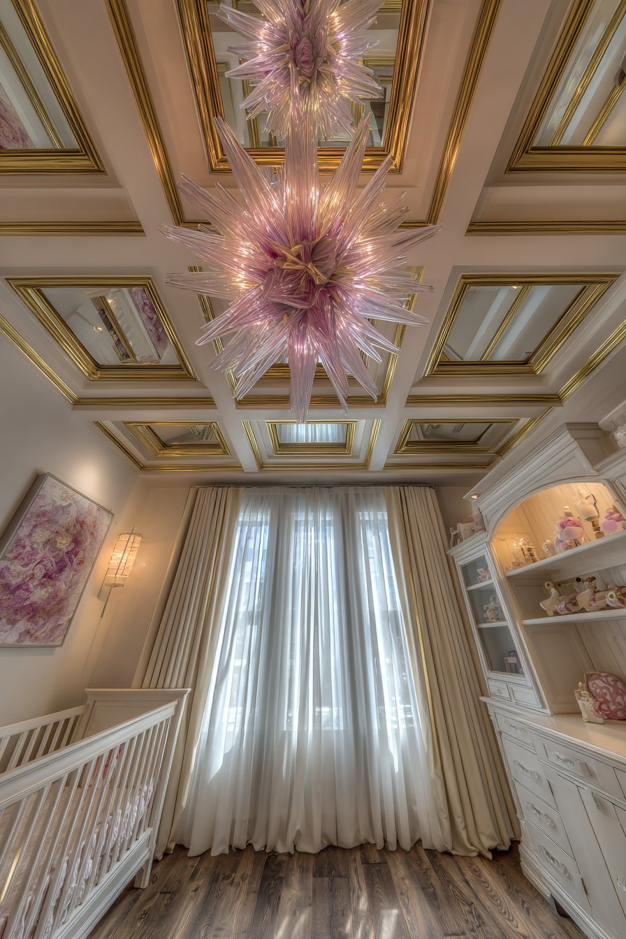 Coffered Ceiling with Murano Glass Chandelier